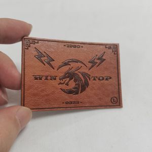 New Design Custom Embossed Logo Faux Leather Labels Stitching Custom Embossed