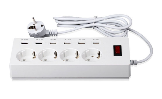 250V 4000W French Plug Electrical Extension Cord With USB Smart Sockets