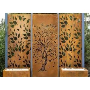 China Corten Steel Garden Ornaments Oak Tree Design , Laser Cut Fence Panels on sale