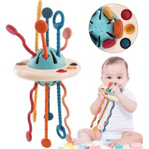 Baby Sensory Montessori Silicone Toy Travel Pull String Activity Toy for