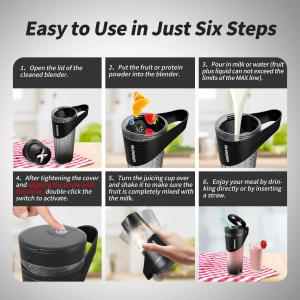 Portable Blender,16 Oz Rechargeable Type-C Personal Mini with Ultra Sharp Four