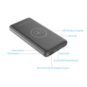 Wireless Power Bank Fast Charger 10000mAh, 18W Quick Charge QC3.0 PD3.0 10W Qi