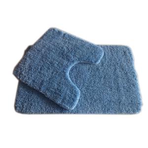 Plain Blue 25mm Pile Polyester Bath Rug 2pcs Pack