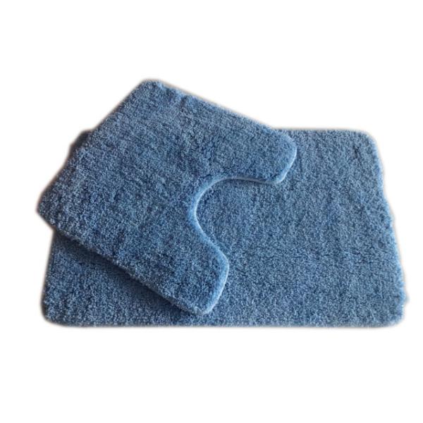 Quality Plain Blue 25mm Pile Polyester Bath Rug 2pcs Pack wholesale
