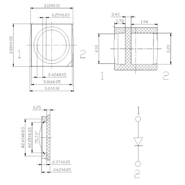 SMD3030 3.0x3.0mm Green Color 520- 525nm 8-12LM 120deg Water Clear Lens PCT Bracket LED Chip