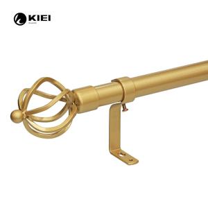 Cheap Light Gold Color 28mm Metal Curtain Pole With Birdgage Finials Extendable From 28-120 Inch for sale