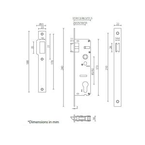 Narrow Mortice Door Lock With Reversible Latchbolt For Passage 25mm Backset