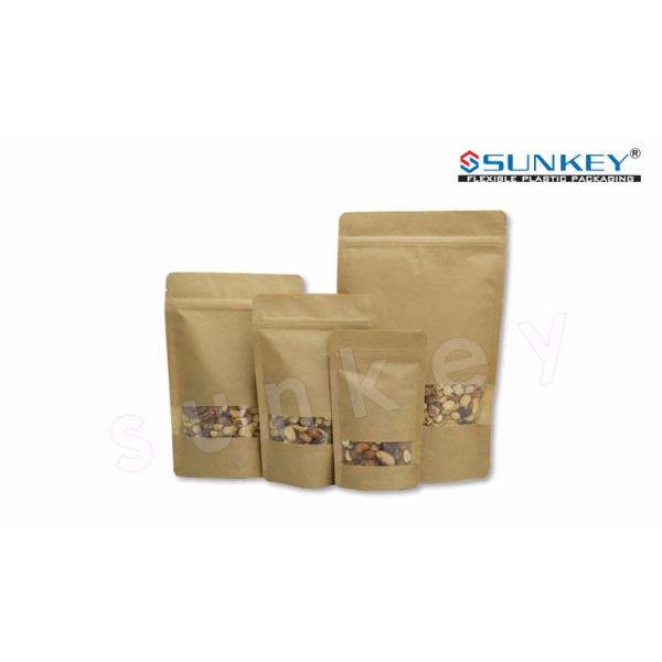 Biodegradable Resealable Food Packaging With Window Kraft Paper Stand Up Pouch
