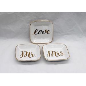 Customized Ceramic Jewelry Tray , Ceramic Ring Dish With Gold Printing