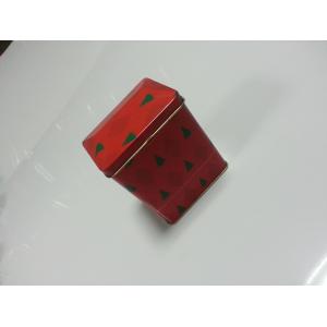 Red Printed Empty Gift Tins With Cover , House-Shaped Tin Jar