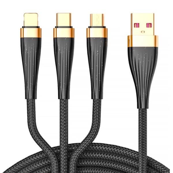 3-in-1 Multi - Connector Charging Cable: USB to Lightning, Type - C & Micro -