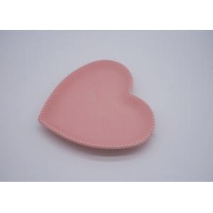 Matte Pink Stoneware Dishes Heart Shape With Embossed Bead On Rim Ceramic Strong