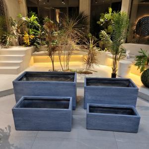China Green Fiber Clay Outdoor Planters with Rectangle Shape Frost Resistant Flower Pot on sale