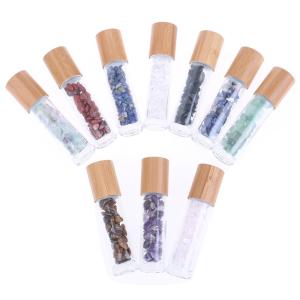 10ml Glass Roll On With Gemstone Essential Oil Roller Bottle With Bamboo Cap