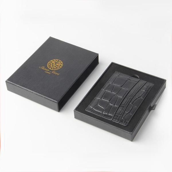 Custom Premium Black Texture Paper Rigid Cardboard Men's Sets Gift Wallets Box Packaging With Gold Foil Logo