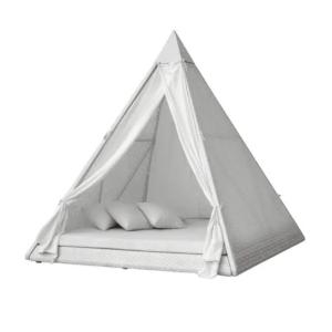 China Triangular patio cabana with curtain wicker plastic canopy sunbed backyard rattan UV resist day bed---6106 on sale