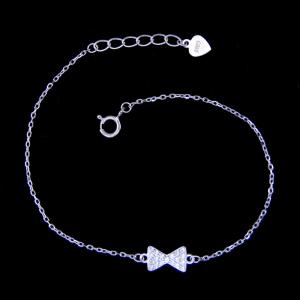 Silver Bracelet Cube And Zircon Cross Chain Double Rhodium Plated / Sterling