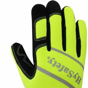 Hi Visibility Green Mechanics Wear Gloves With Reflective Printing