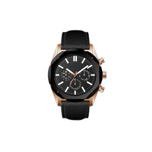 China Big Face Metal Chronograph Watch ,  Mens Black Chronograph Watch Genuine Leather Strap on sale