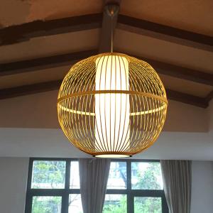 Creative Round Bamboo Lantern Pendant Light Handmade Wood Suspension Lamp(WH-WP