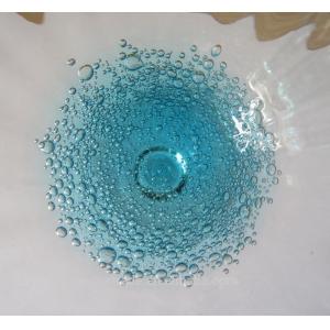 Handmade Ocean Blue Wine Goblet Glass With Sparkling Bubbles