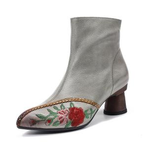 HZM031 Leather Boots Pointed Toe Temperament Handmade Women'S Boots With Thin