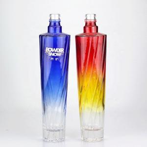 750ml Blue Square Glass Bottle with Gradient Color and Screw Cap Functional