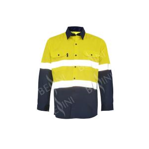100% Cotton Two Tone Custom Work Shirts With 5CM Reflective Tape Chest Pockets