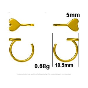 Huggie Hoop 9K Gold Earrings Tiny Heart Shape Dia Inner 8mm Outer 10.5mm