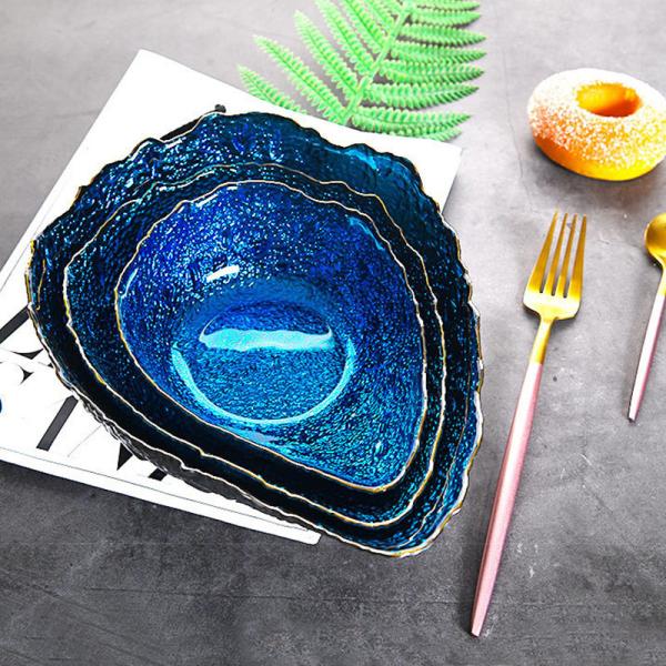 4mm Thick Customized Logo Drip Shaped Glass Salad Bowl