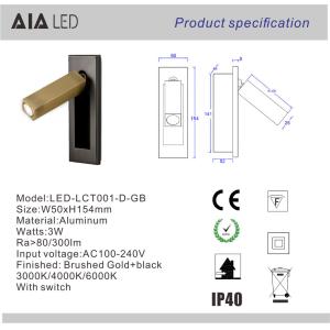 Rotating Recessed mounted bed sides light 3W led bed lighting reading light bed