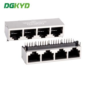 1x4 Right Angle Tab Down Shield RJ45 Connectors Quad Ports Ethernet Switch