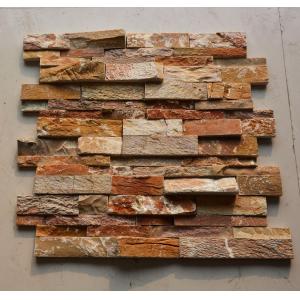China Natural Polished Wooden Vein Ledge Stone Wall Cladding 15mm Thickness on sale