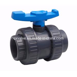Sample Plastic Drawing Blue Handle True Double Union Ball Valve for Normal