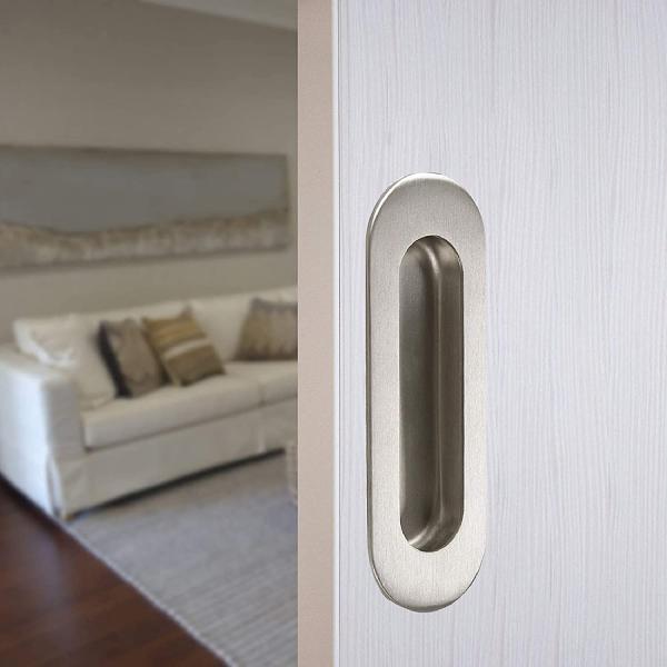Recessed Flush Pocket Door Pull Oval Shape With Hidden Screw