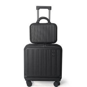 China 18 inch mini suitcase Carry-on travel luggage ,Black color ,2-pieces set, ABS New Multi-Functional Front-Opening Suitcase Hard-Shell Suitcase with Spinner Wheels Front-Opening Pocket Suitcase -1988 on sale