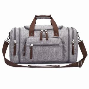 Large Multi Compartment Vintage Travel Storage Bag Shoulder Strap Handle Gray