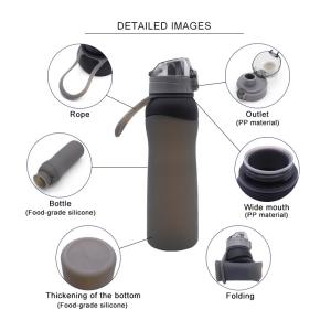 LFGB Certification Collapsible Silicone Water Bottle , 4 Cap Styles