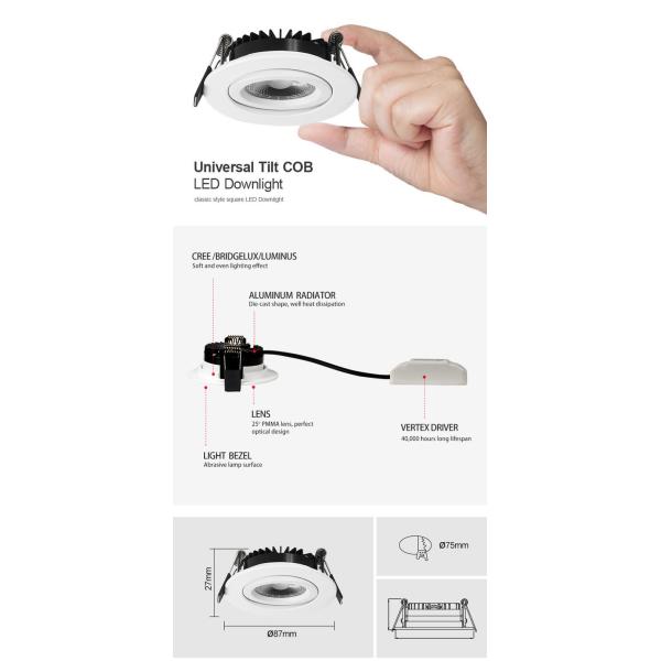 Slim Design 6w Die Cast Aluminum 3 Years Warranty Round Led Downlights