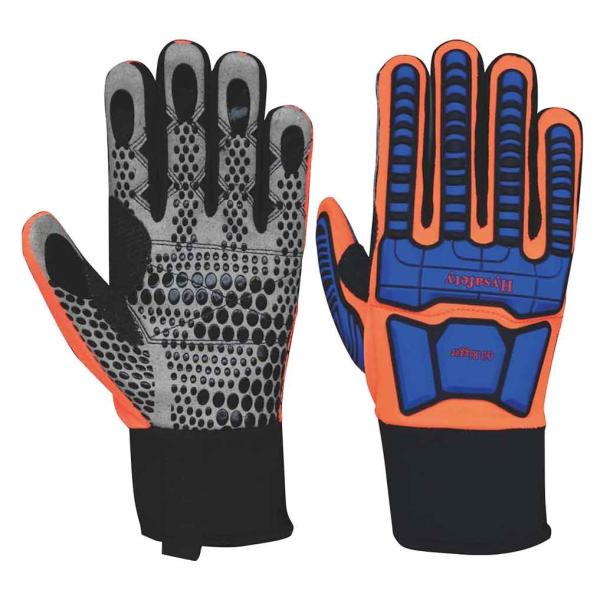 Quality Hi Vis Orange Oilfield Impact Resistant Gloves EN ISO13594 Level 2 wholesale