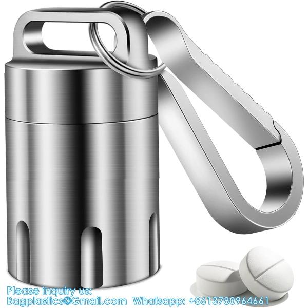 Titanium Small Pill Holder Keychain, Portable Pill Case Waterproof Pocket Pill