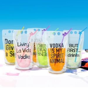 Party Beverage Drink Pouch With Straws Novelty Funny Translucent Zipper Plastic