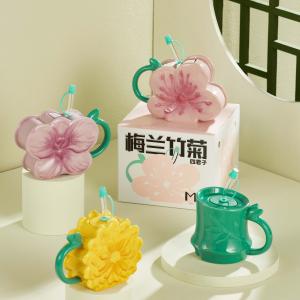 Cheap Ready To Ship In Stock Chinese style large capacity plum, orchid, bamboo and chrysanthemum milk coffee mugs custom, suitable for office and home for sale