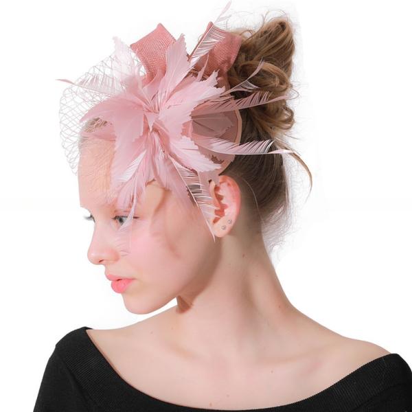 Pink Party Decoration Sinamay And Feather Fascinator With Wire Accessory 10x20 Cm