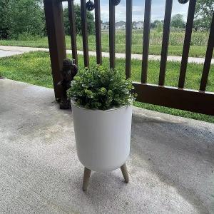 China Tall Wooden Grain Trash Can Green Plant Cover Office Bathroom Garbage Can Waste Bin with Plant Style Lid on sale