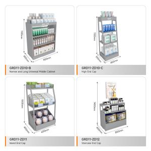 Retail Store Shelf Grey Wooden Island Cabinet For Branded Shop Shelf And Space