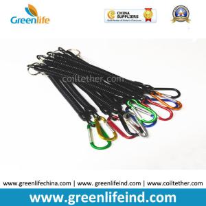 China Plastic Extendable Black Coiled Plier Protecting Coil Lanyard w/Aluminum Carabiners on sale