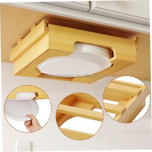 BAMBOO Tableware Kitchen Counter Vertical Paper Plate Dispenser With Internal