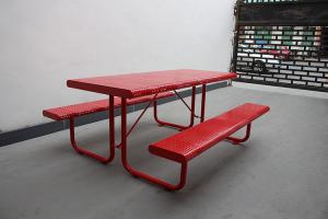 China Perforated Steel Outdoor Picnic Table With Benches Surface Mounted Free Standing on sale