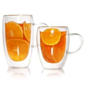 Customized Double Wall Glass Juice Latte Cup 450ml 600ml